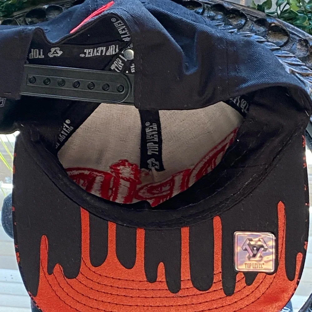 DRIP Embroidered Black and Red Snapback Hat - Top Level